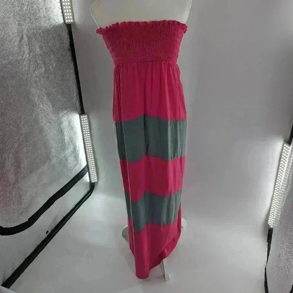 Sleeveless Strapless Pink And Gray Stripped Summer Dress Size Small - Picture 1 of 8